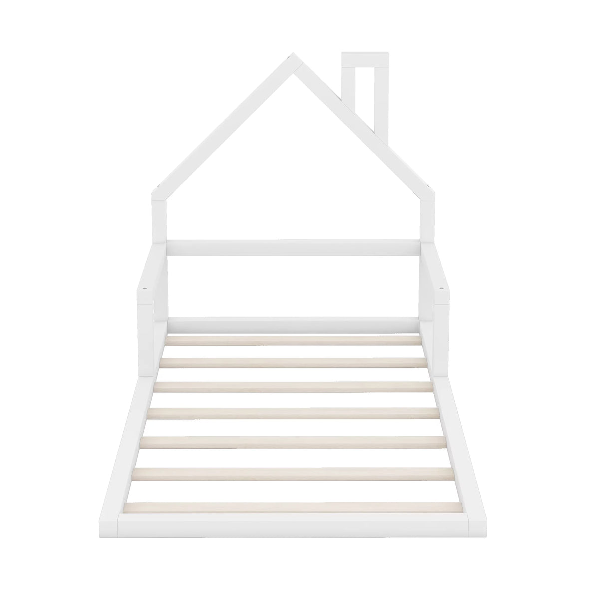 White Twin Size Wood Floor Bed with House-shaped Headboard P1307