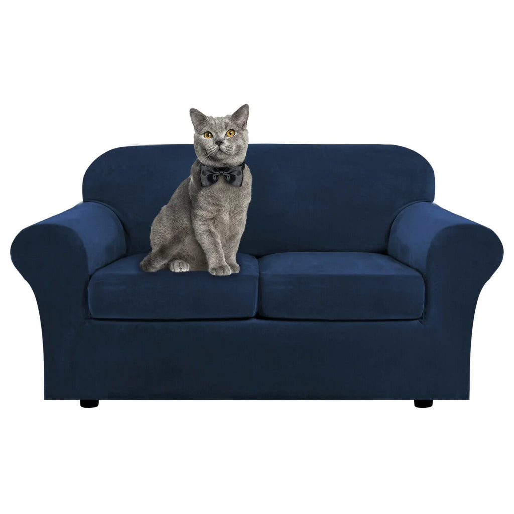 Velvet 3 Piece Stretch Sofa Covers Loveseat Covers Gray D54638