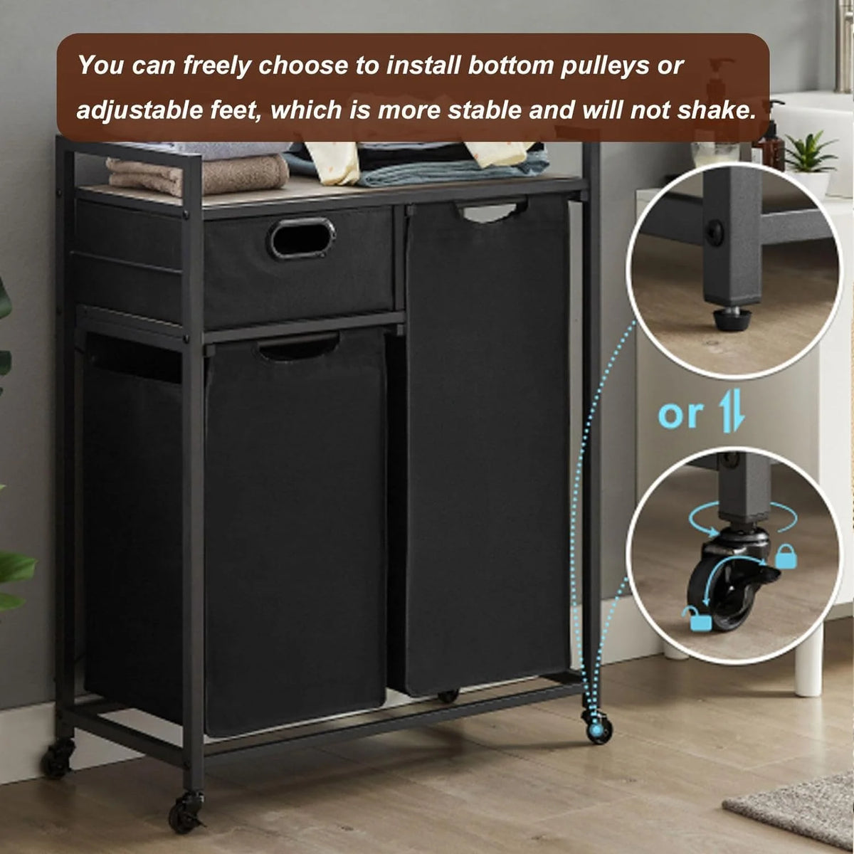 Laundry Basket with Drawer and 2 Sorter Bags Q7325