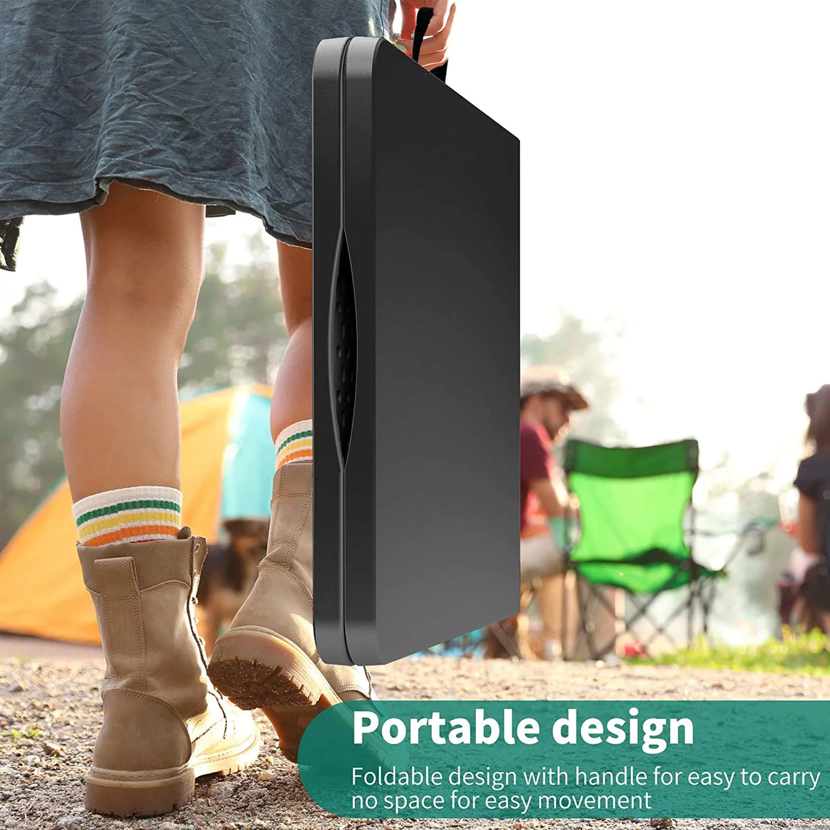 6ft Heavy-Duty Outdoor Folding Table with Carrying Handle, Black E55676