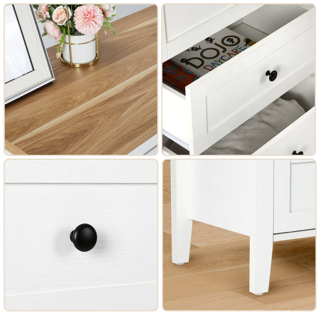 White 6 Drawer Wood Dresser with Metal Knobs E2913