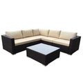 Multibrown Wicker 5 Seater Sectional Sofa Set with Beige Cushions U732021