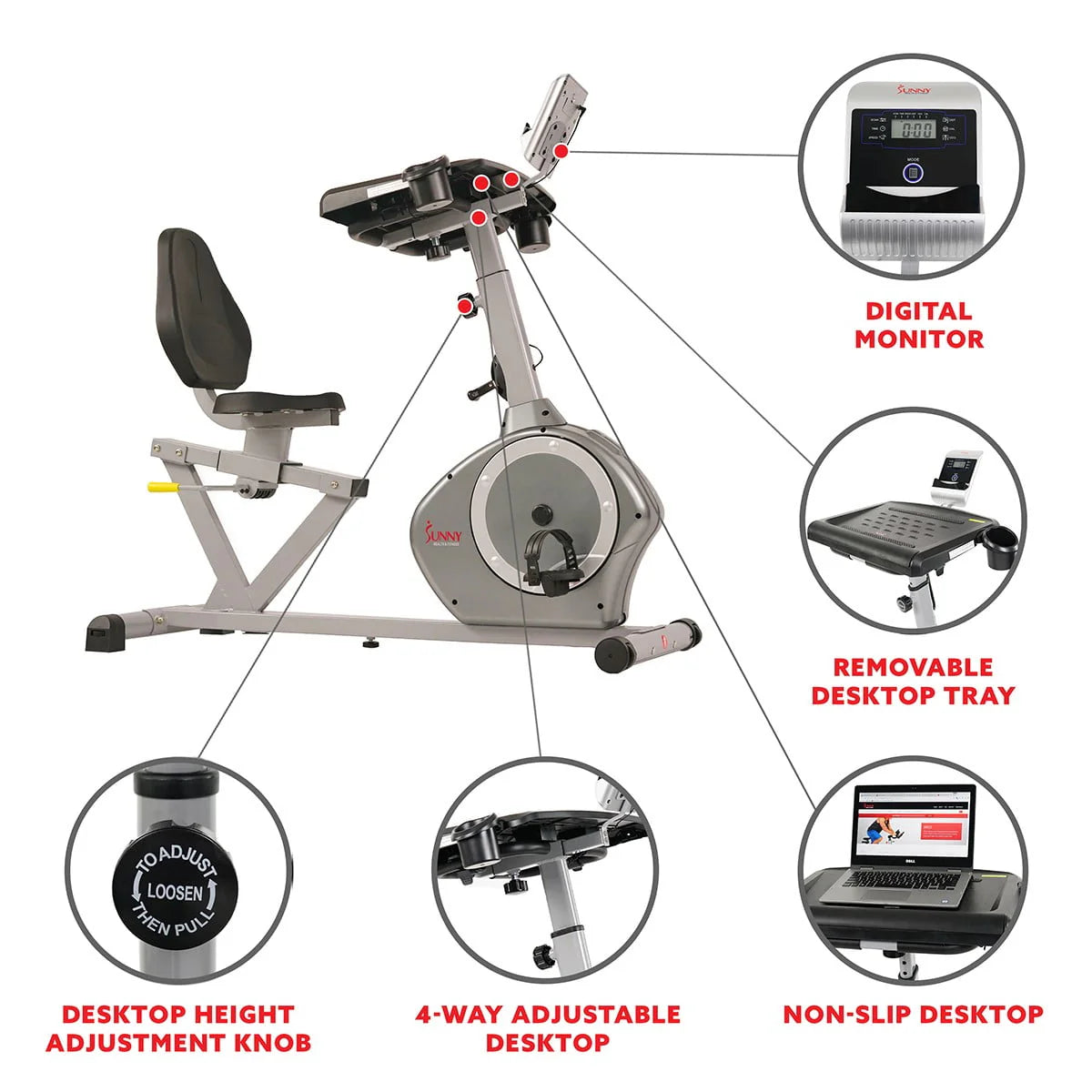 Magnetic Indoor Recumbent Exercise Desk Bike 350 lb Weight Capacity L1370