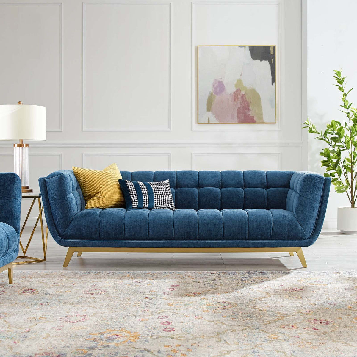 Navy Performance Velvet Sofa T601
