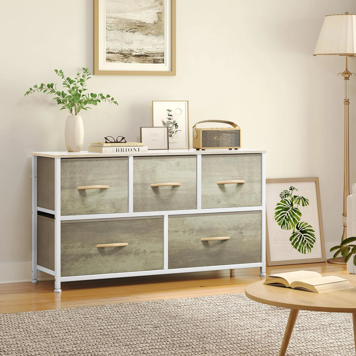 4 Drawer Fabric Storage Dresser with Wooden Top N900422