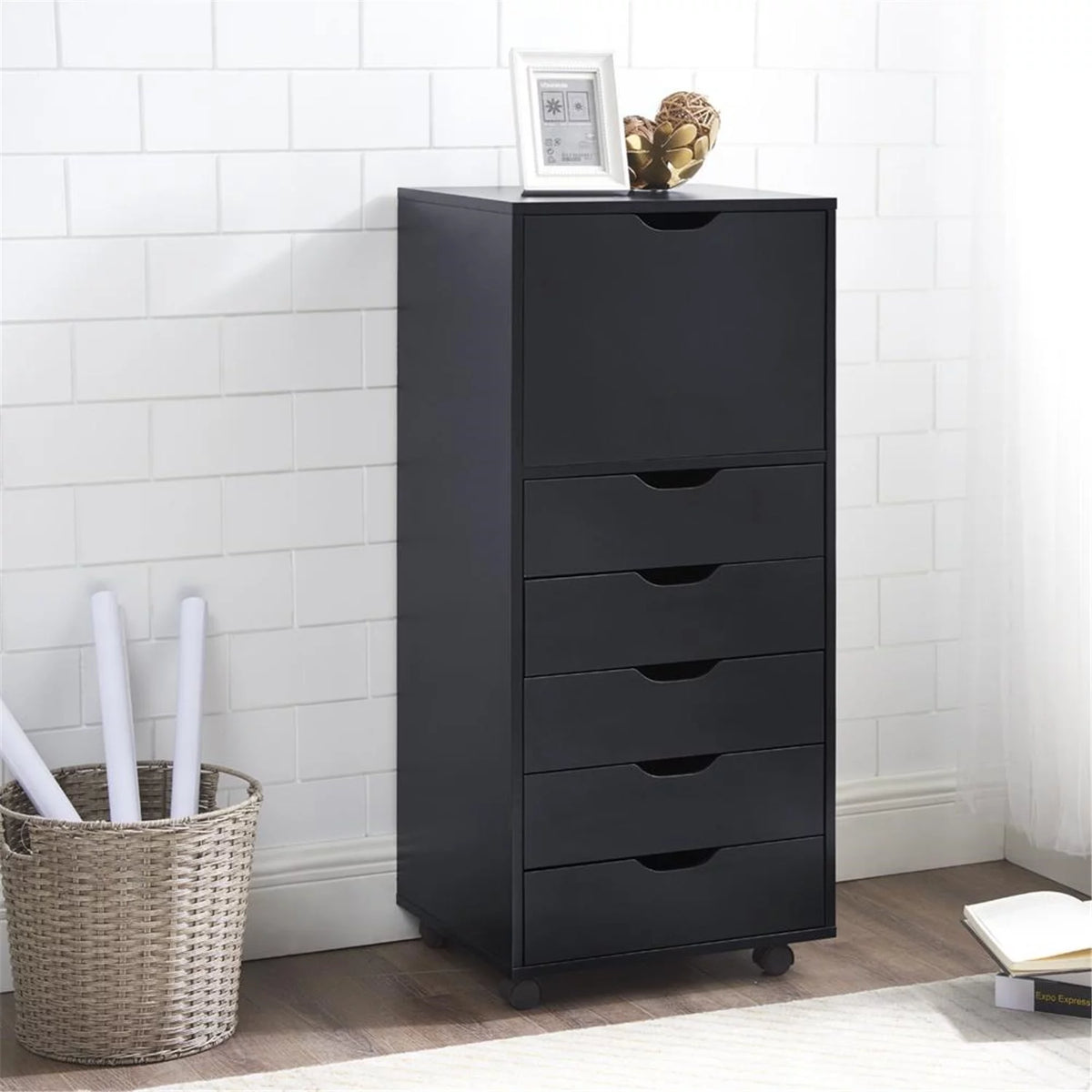 White 5 Drawer File Cabinet with Shelf I826240