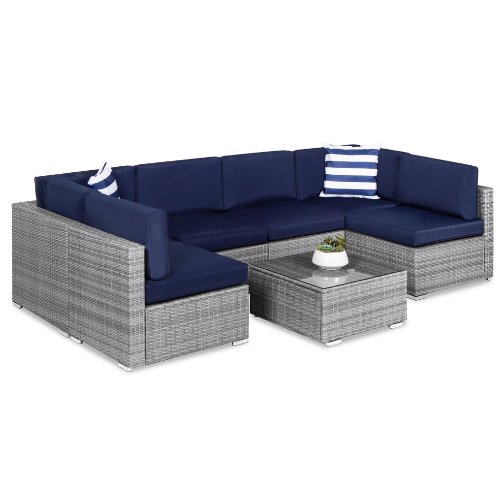7 Piece Gray Wicker Sectional Set U691