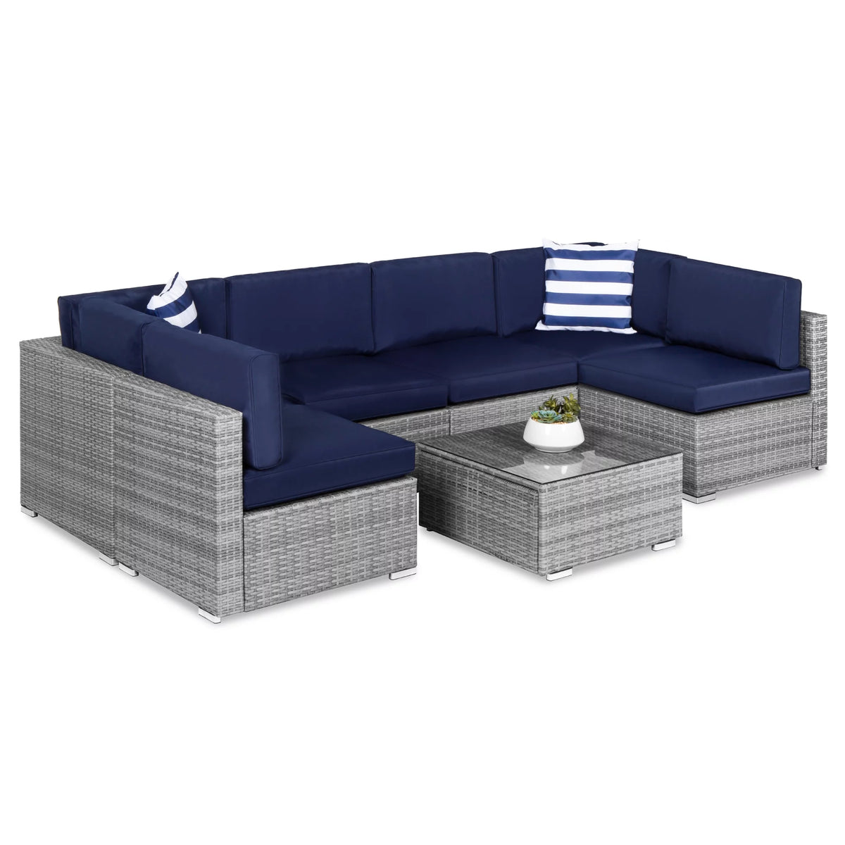 7 Piece Gray Wicker Sectional Set U691