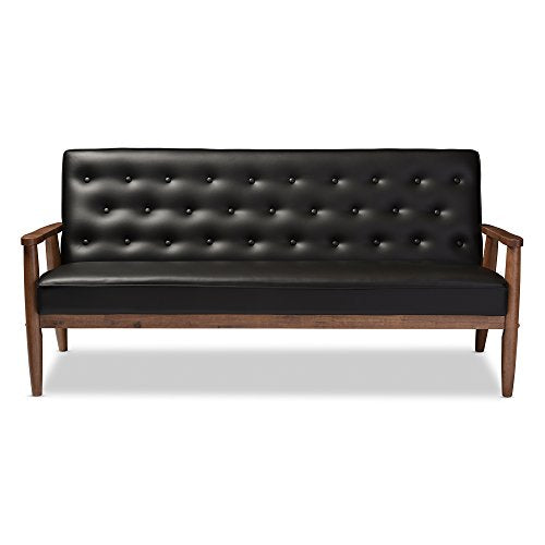 Black Faux Leather Upholstered Wooden 3-Seater Sofa E192646