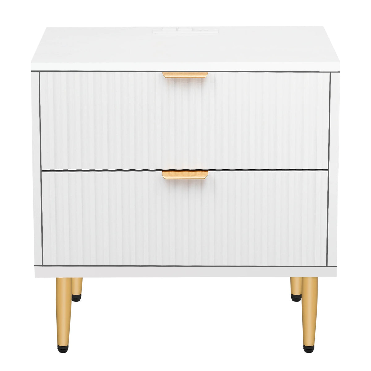 Modern Wood Fluted Nightstand Set of 2 with Charging Station White L853598