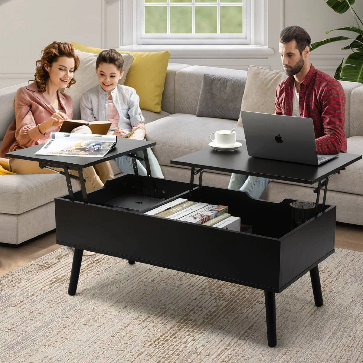 Black Lift Top Coffee Table with Storage V105