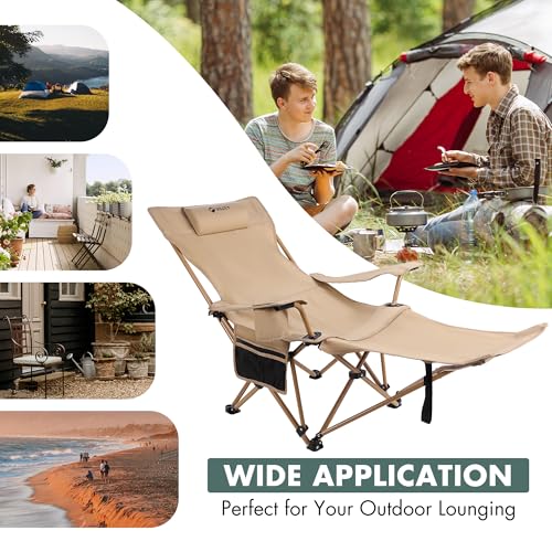 Beige Reclining Camping Lounge Chair with Footrest Y7796