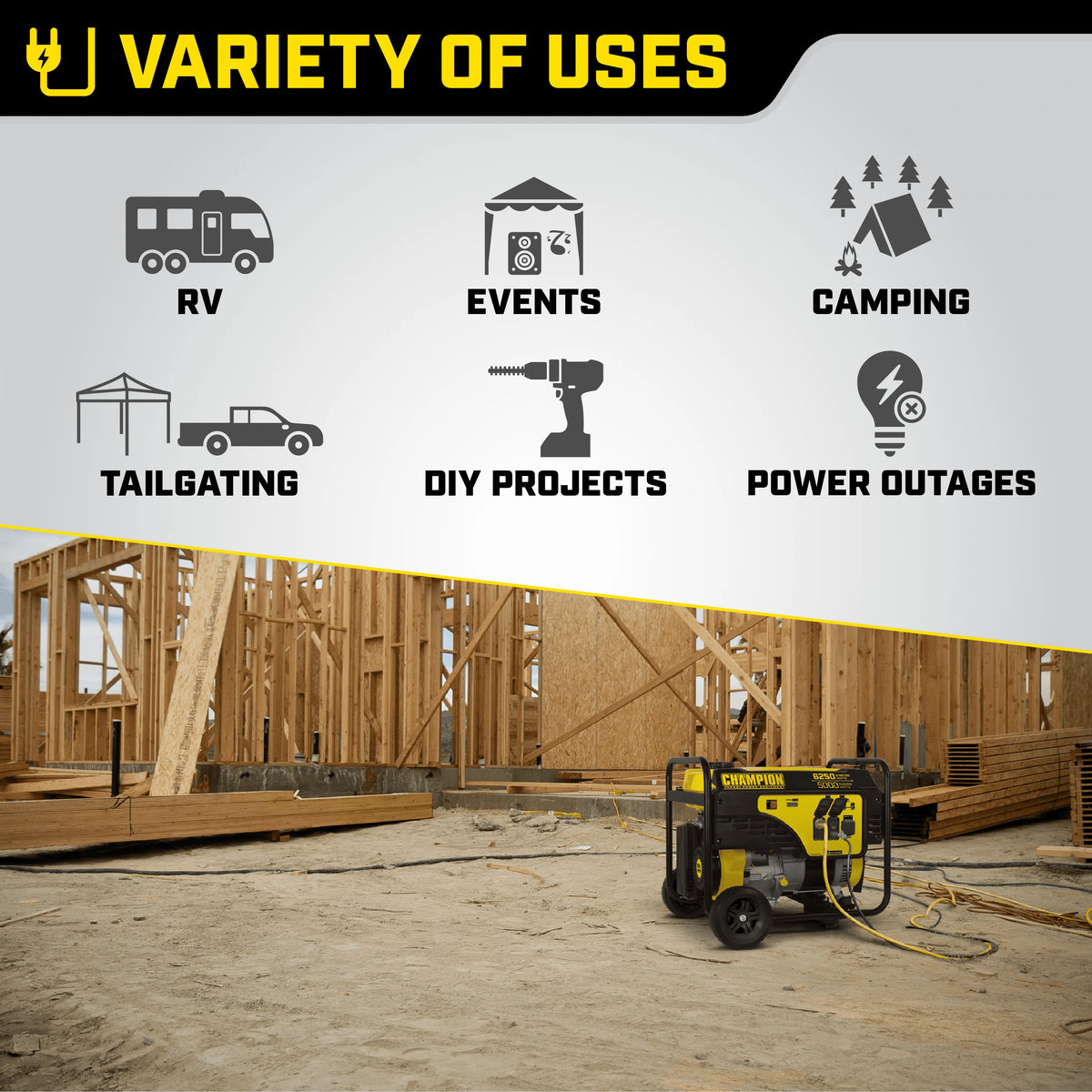 6250/5000 Watts Portable Generator with Wheel Kit Q20425