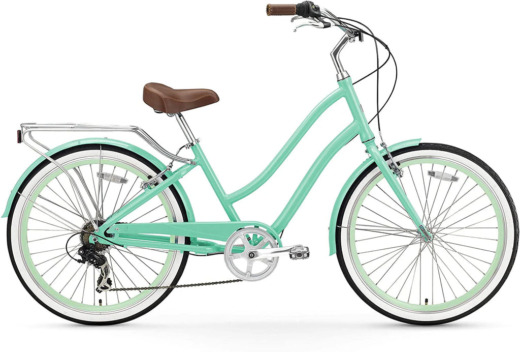 Women's 7-Speed Hybrid Bicycle with Rear Rack, 26 In. Wheels, Mint Green U619421