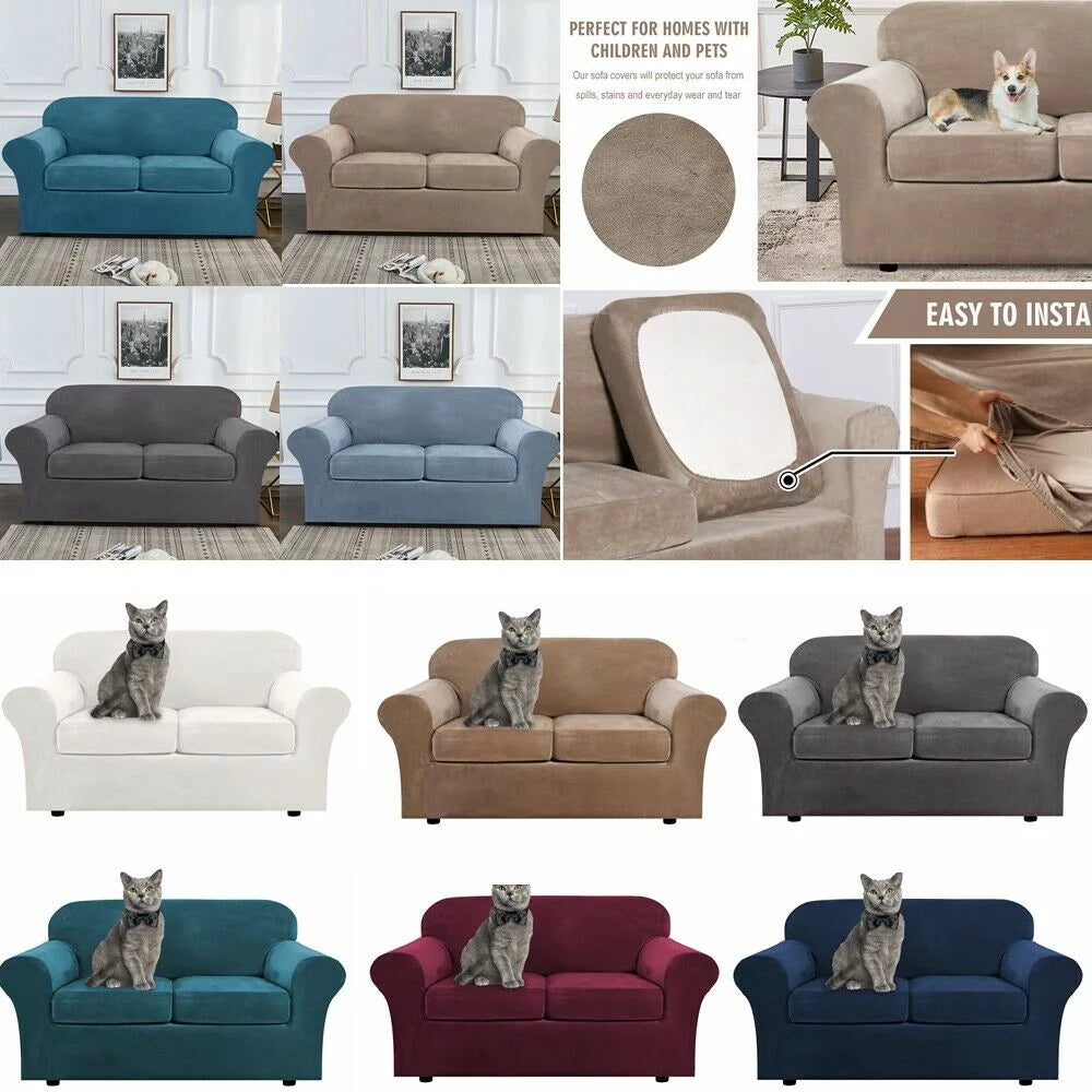 Velvet 3 Piece Stretch Sofa Covers Loveseat Covers Gray D54638