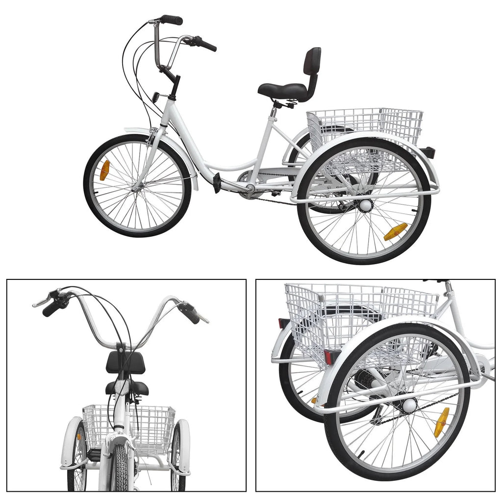 24 Inch 3-Wheel Tricycle with Basket White/Yellow E6630