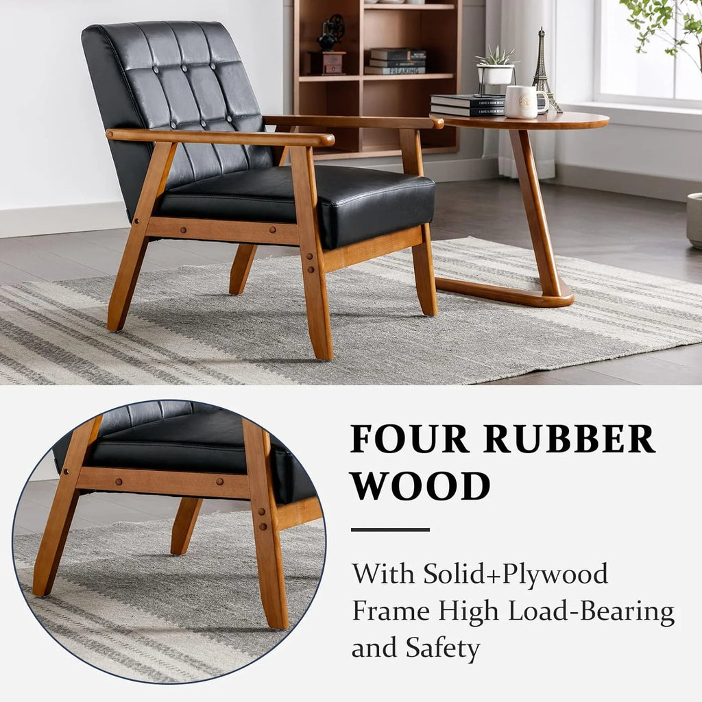 Mid Century Modern Linen Fabric Accent Chair with Wood Frame J583746