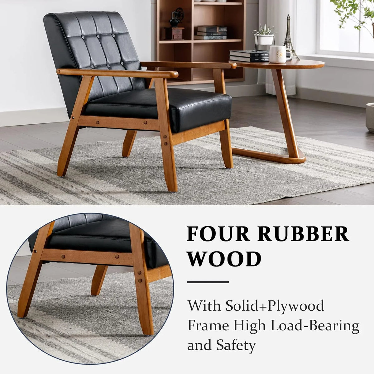 Mid Century Modern Linen Fabric Accent Chair with Wood Frame J583746