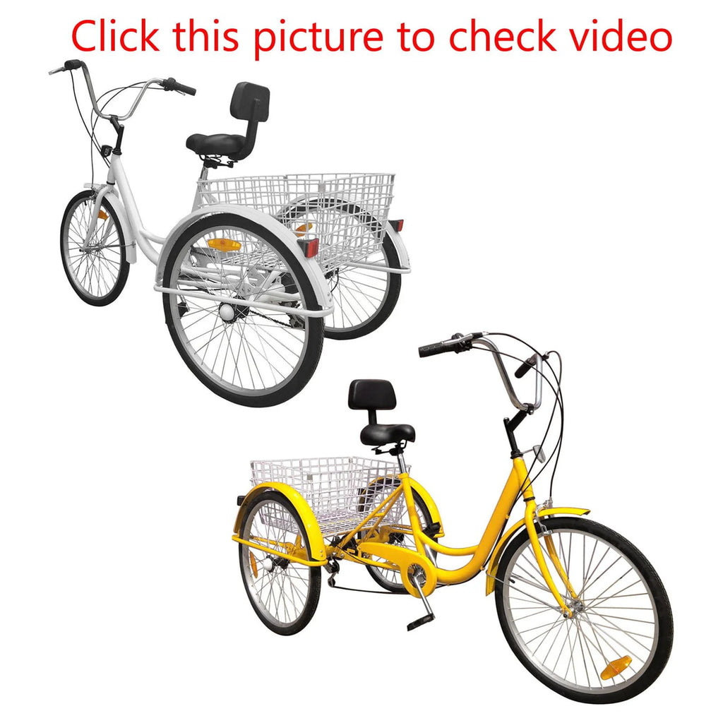 24 Inch 3-Wheel Tricycle with Basket White/Yellow E6630
