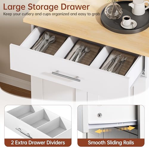 White Rolling Kitchen Island with Storage W668592