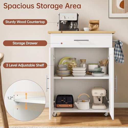 White Rolling Kitchen Island with Storage W668592