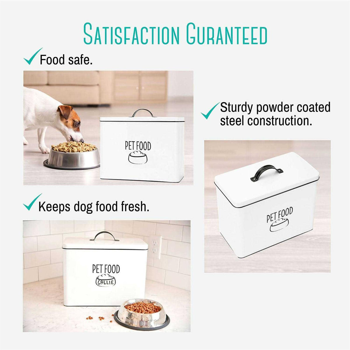 White Metal Dog Food Storage Container with Lid M97866