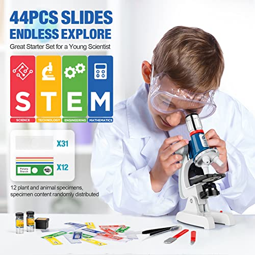 Kids Microscope Kit 100X-1200X Magnification Metal Body LED Light O256247