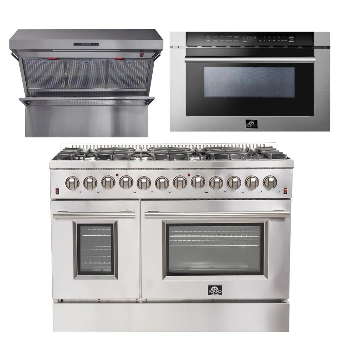 48 Inch Dual Fuel Range, Wall Mount Range Hood, Microwave Drawer I216640