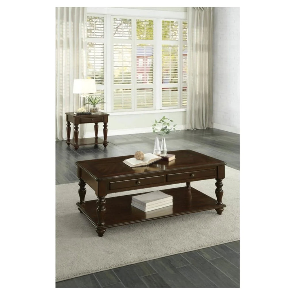 2 Drawer Wooden Cocktail Table with Bottom Shelf B529332