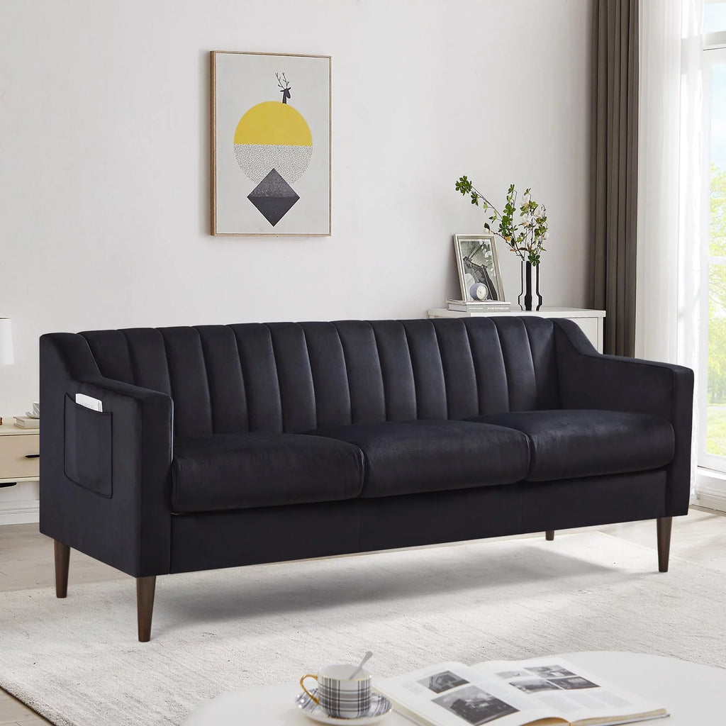 Velvet Upholstered Chesterfield Sofa with Wooden Legs S543265