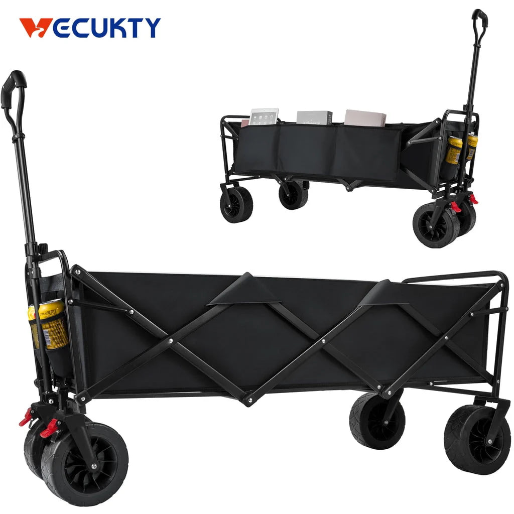 Collapsible Garden Cart Folding Wagon with Wheels Black T7128