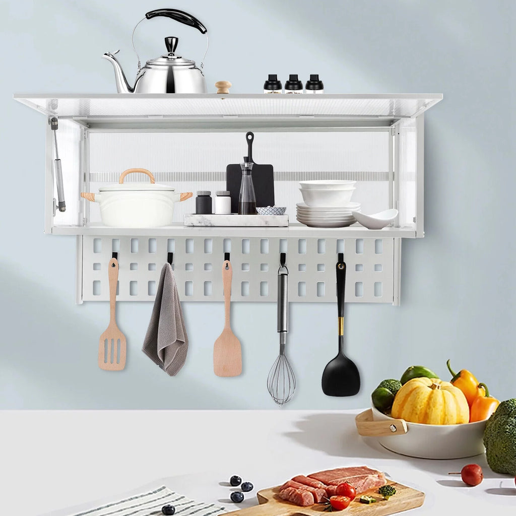 White Wall Mounted Storage Cabinet with Glass Door T105208