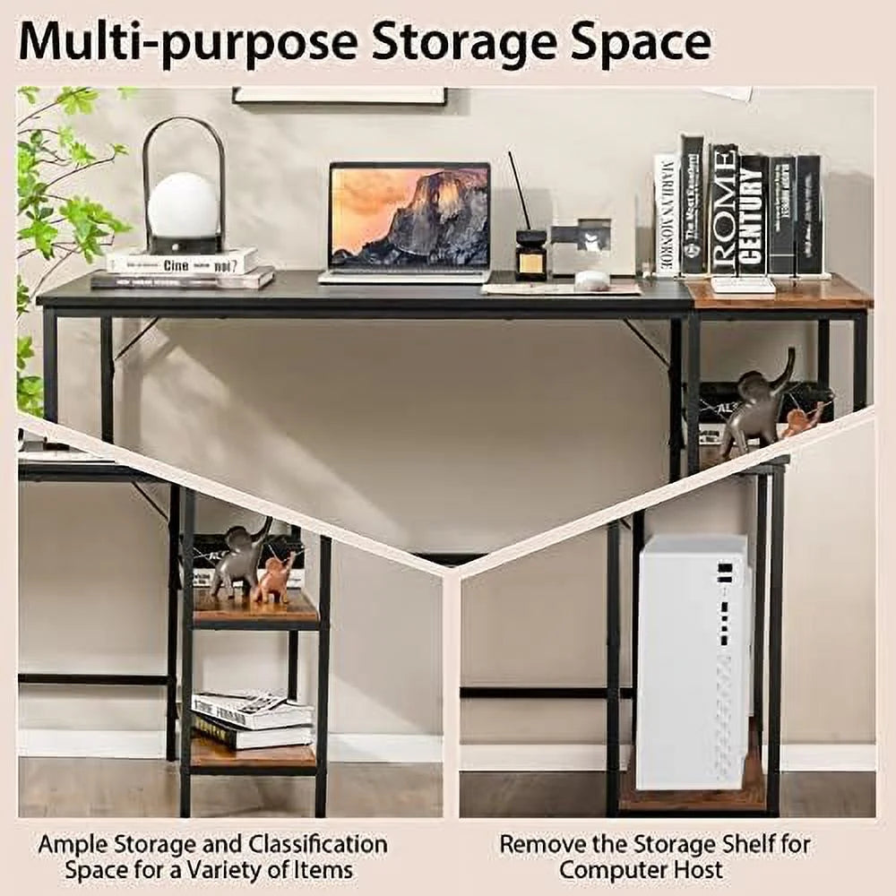 55” Computer Desk with 2-Tier Shelves Black U876