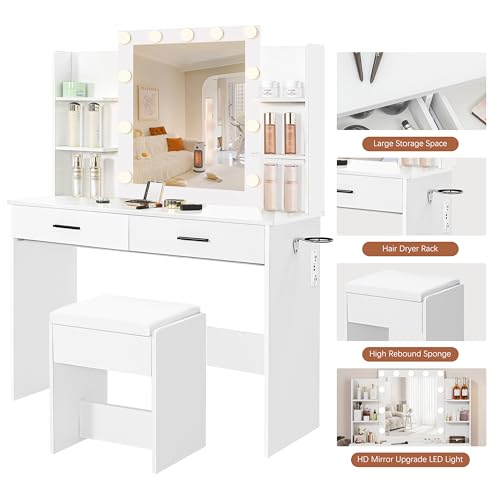 Vanity Desk with Lighted Mirror and Stool D927089