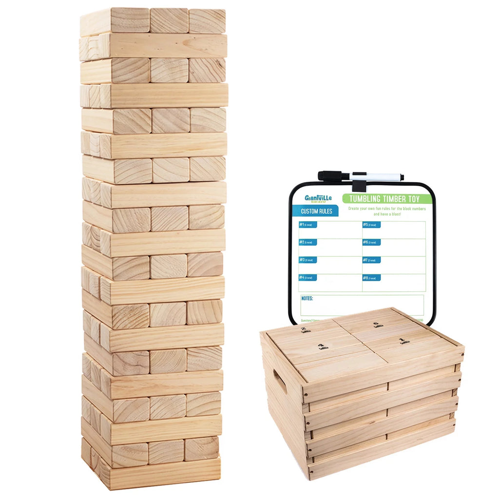 60 Jumbo Wooden Blocks Tumbling Timber Toy with Storage Crate U475