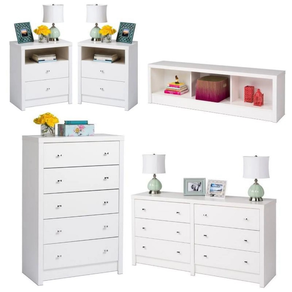 5-Piece Storage Bench 2 Nightstands Chest and Dresser I587