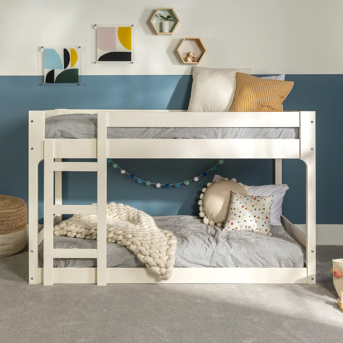 Modern Twin Over Twin Bunk Bed, White E36161