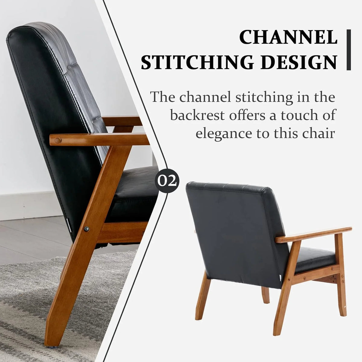 Mid Century Modern Linen Fabric Accent Chair with Wood Frame J583746