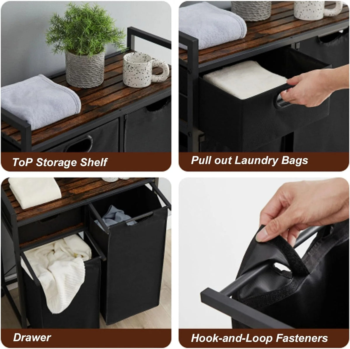 Laundry Basket with Drawer and 2 Sorter Bags Q7325