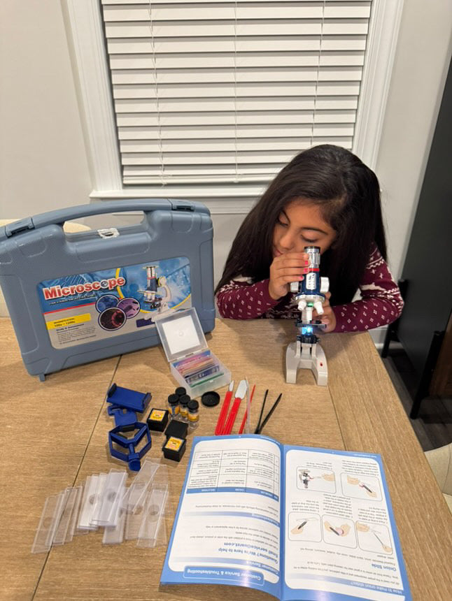 Kids Microscope Kit 100X-1200X Magnification Metal Body LED Light O256247