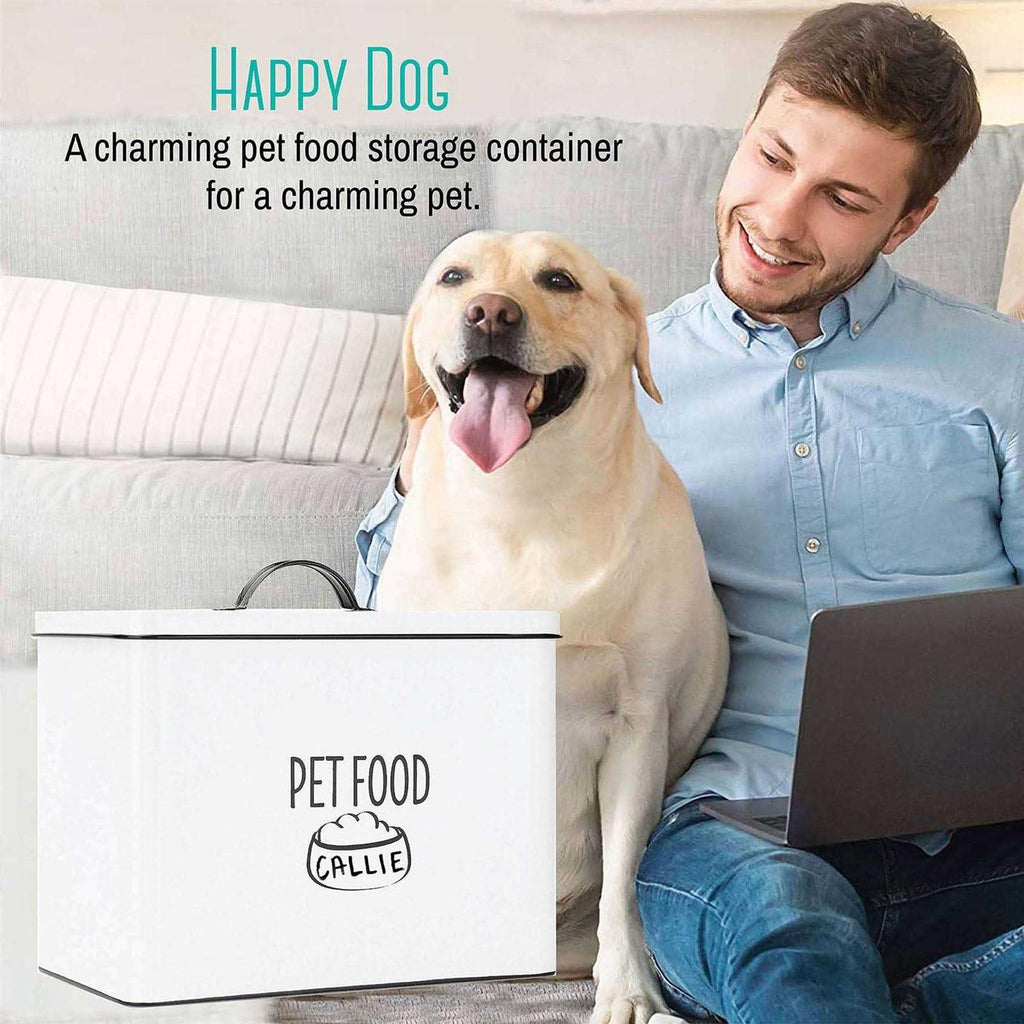White Metal Dog Food Storage Container with Lid M97866