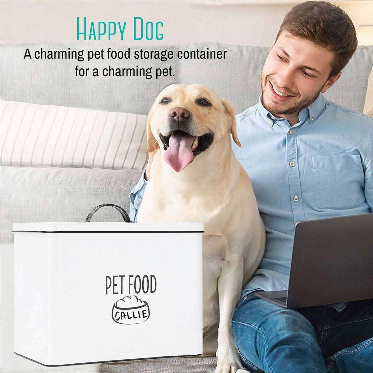 White Metal Dog Food Storage Container with Lid M97866