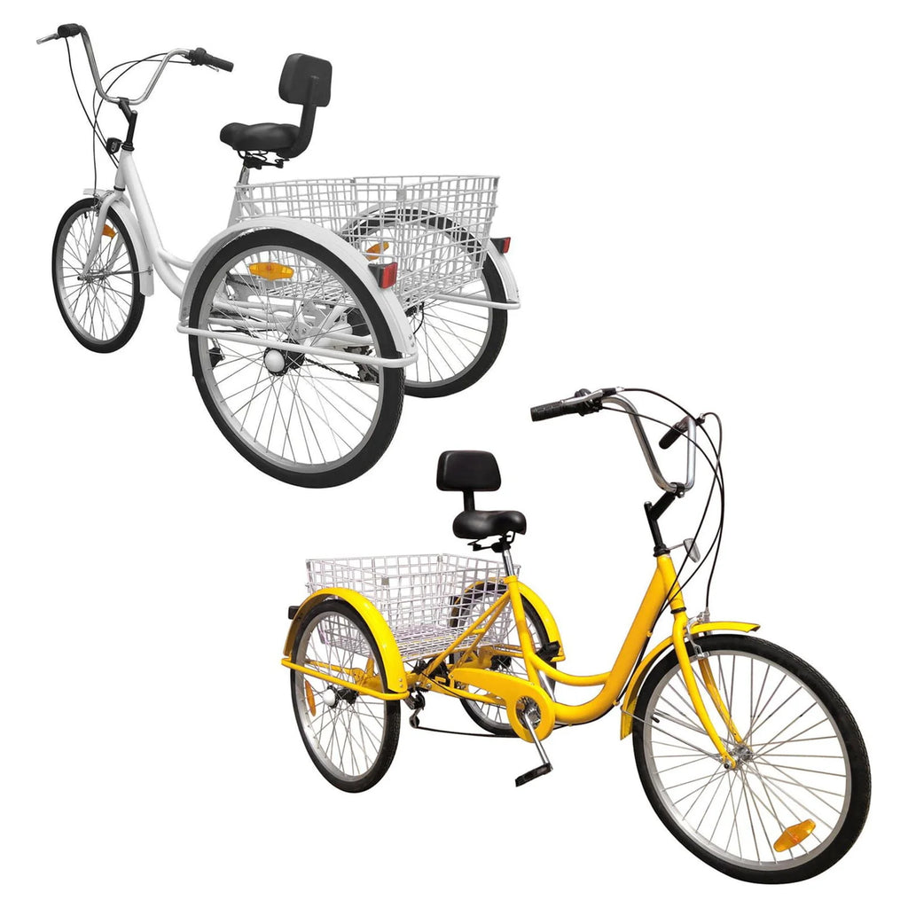 24 Inch 3-Wheel Tricycle with Basket White/Yellow E6630