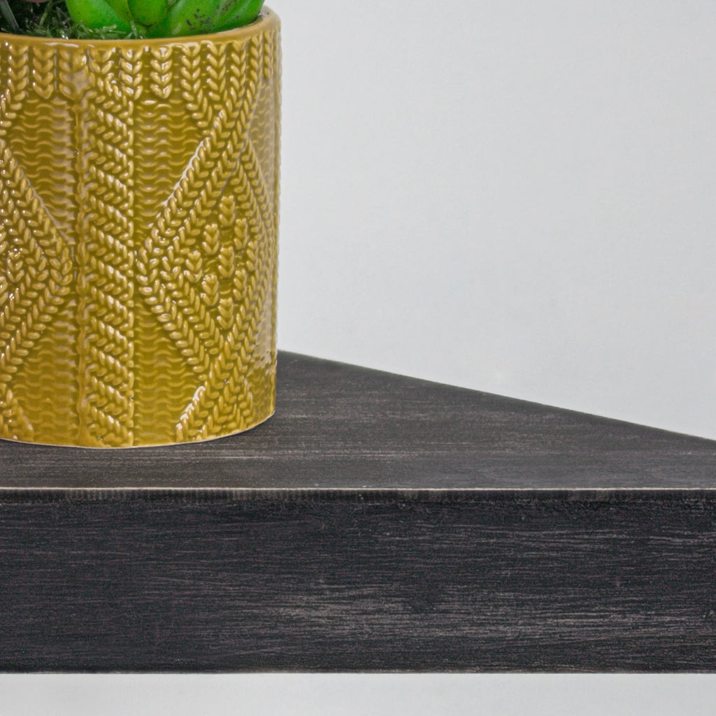 Black Set of 3 Wood Floating Corner Shelves J196589