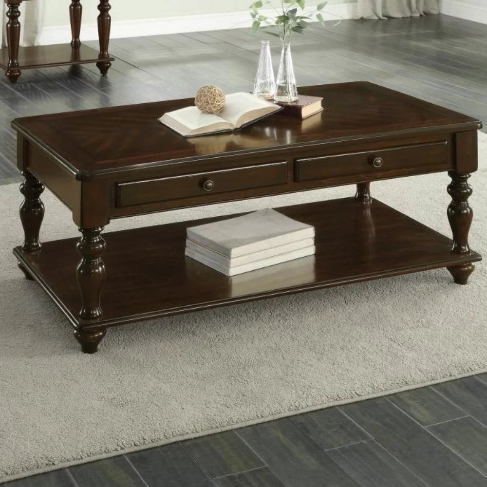 2 Drawer Wooden Cocktail Table with Bottom Shelf B529332