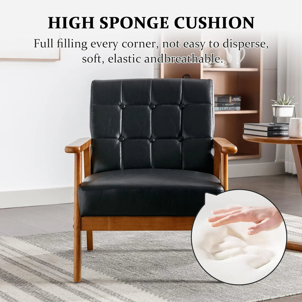 Mid Century Modern Linen Fabric Accent Chair with Wood Frame J583746