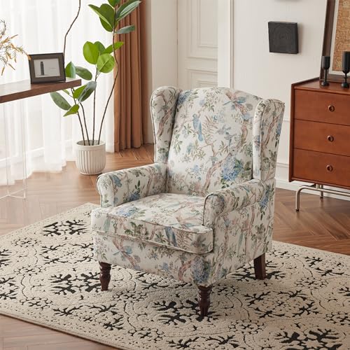 Blue Floral High Back Upholstered Accent Chair W2685