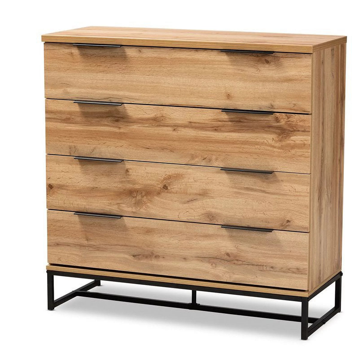 Oak Finished Wood Black Metal 4-Drawer Dresser J21843