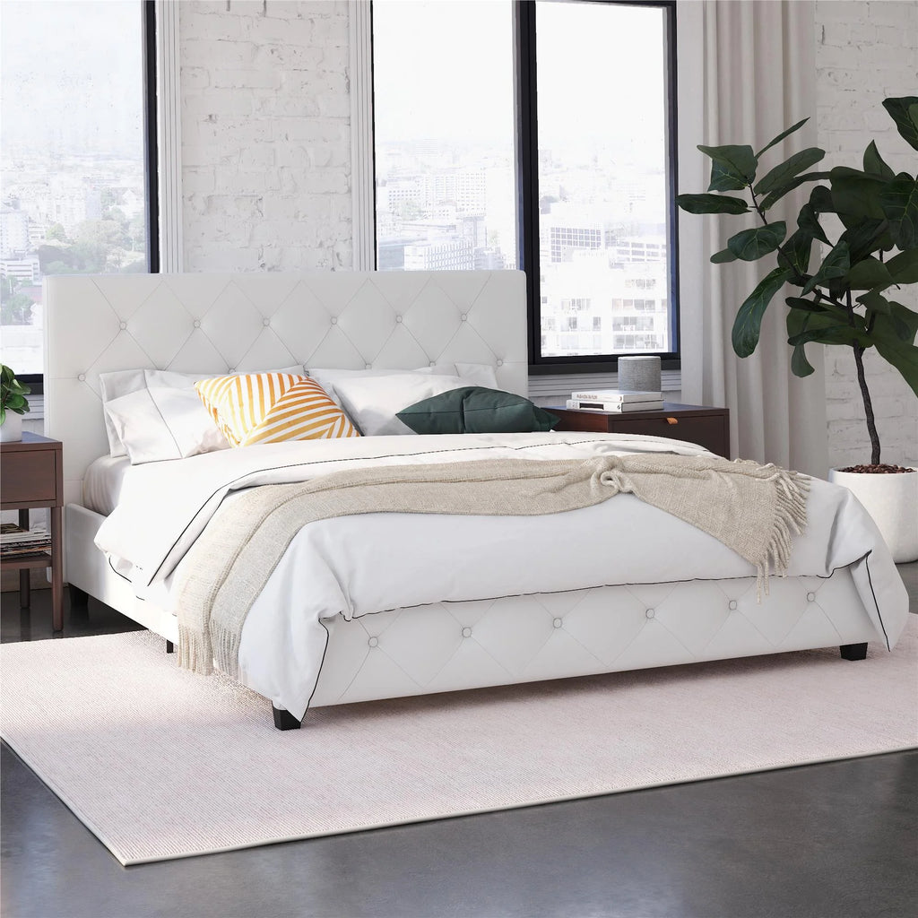 Queen Camel Faux Leather Upholstered Platform Bed U2572