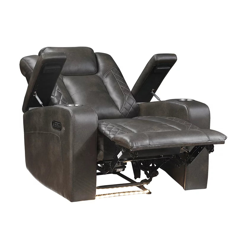 Brownish Gray Faux Leather Power Reclining Chair A127929